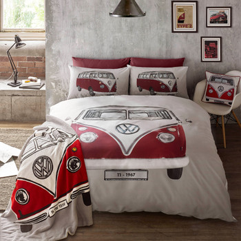 Volkswagen Red Retro T1 Campervan Cushion - Matching Duvet Set and Throw also available.