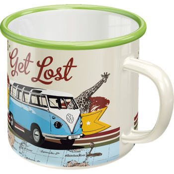 Volkswagen Campervan Lets Camp Away Enamel Tin Mug