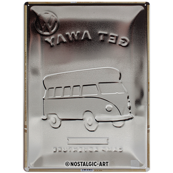 Volkswagen Campervan Lets Get Away Embossed Metal Tin Sign