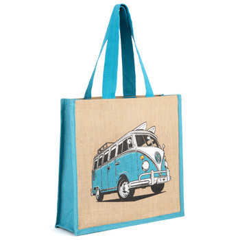 Volkswagen Campervan Blue Reusable Shopper Jute Bag