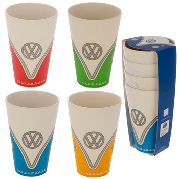 Volkswagen Quad Coloured Campervan Bamboo Set of 4 Cups