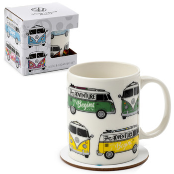 Volkswagen Campervan Porcelain Mug and Coaster Set