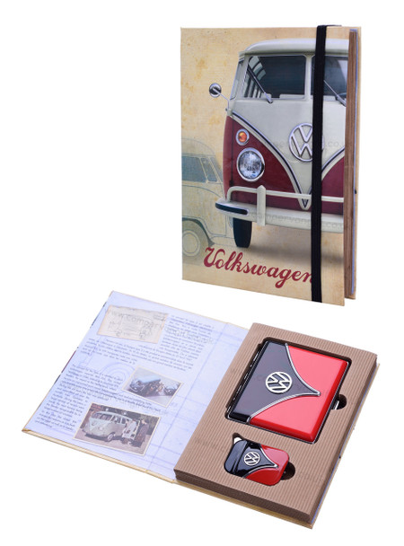 VW Campervan Lighter & Cigarette Case Black & Red Gift Set