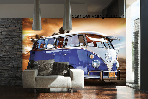 Blue Campervan Giant Wallpaper VW Wall Mural - Park a ...