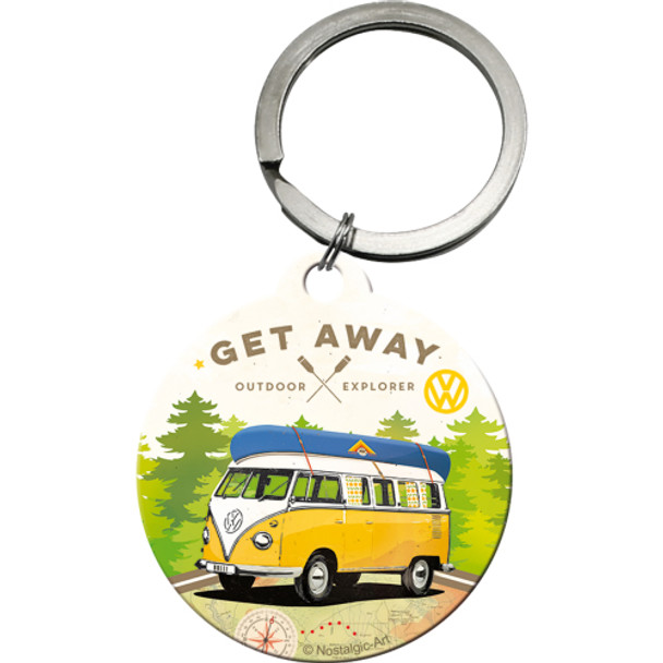 Volkswagen Campervan Lets Get Away Metal Round Key Ring