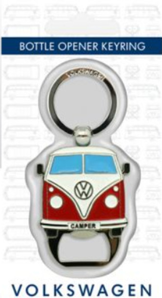 VW T1 Red Campervan Metal Bottle Opener Keyring