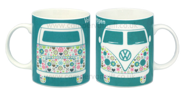 VW Flower Patterned Campervan Mug