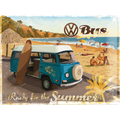 Volkswagen Bay Campervan Ready for the Summer Embossed Metal Tin Sign