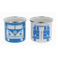 Volkswagen Campervan Blue & White Enamel Tin Mug Set