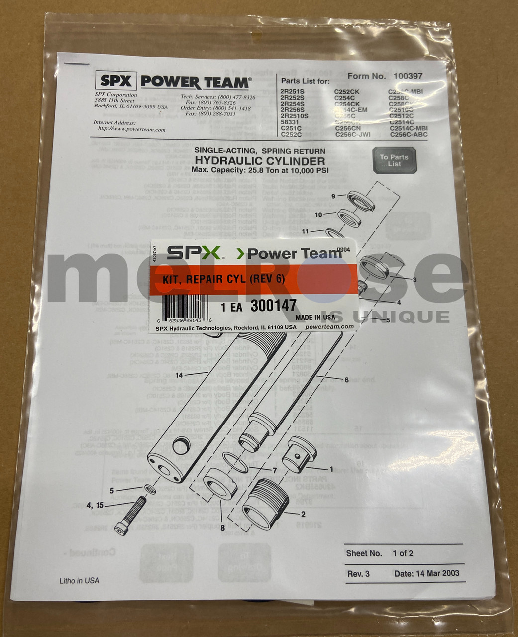 BLANC..B0014 47口23-145 ROSY BRN / L.BRN SPX 300147 Branick Cylinder Repair Kit for 63-0004 Challenger