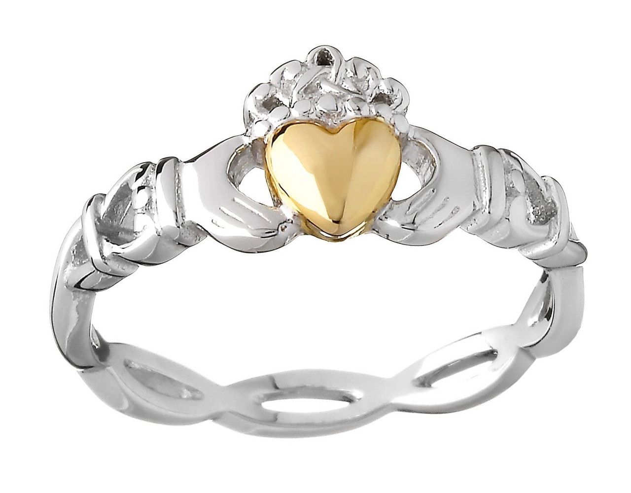 Claddagh Ring with 10K Gold Solid Heart In Sterling Silver by BORU