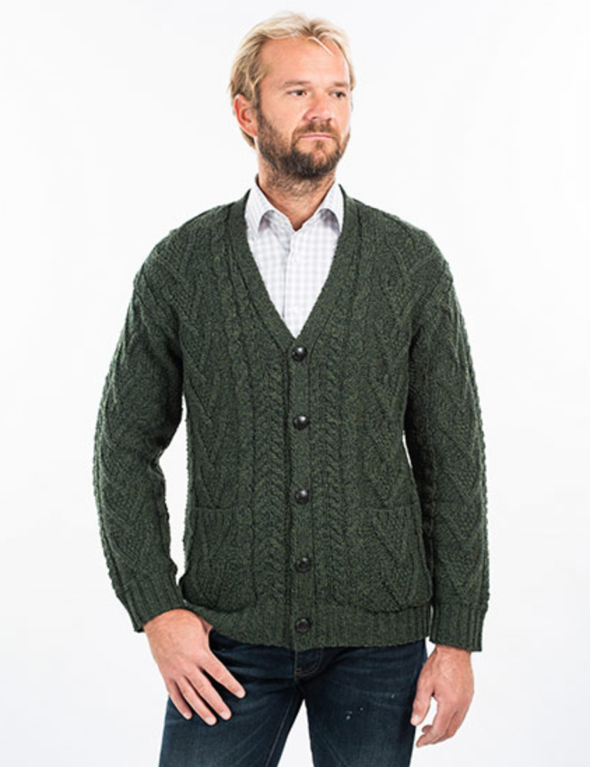 green cable cardigan