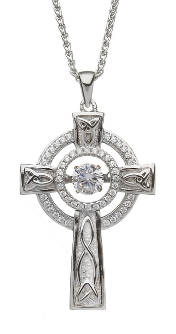 Damhsa Double Circle Cross with Dancing CZ In Sterling Silver by BORU