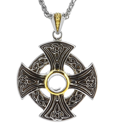 Sterling Silver Oxidized and 10k White Topaz Cabachon Wheel Cross Pendant by KEITH JACK PCRX6219-WT