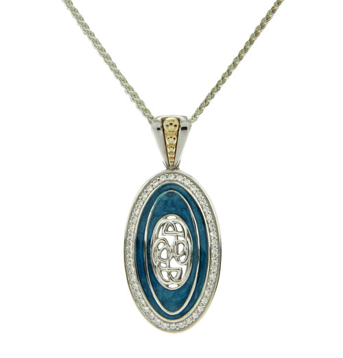 Sterling Silver and 10k Sky Blue Enamel & White CZ Path Of Life Pendant By Keith Jack