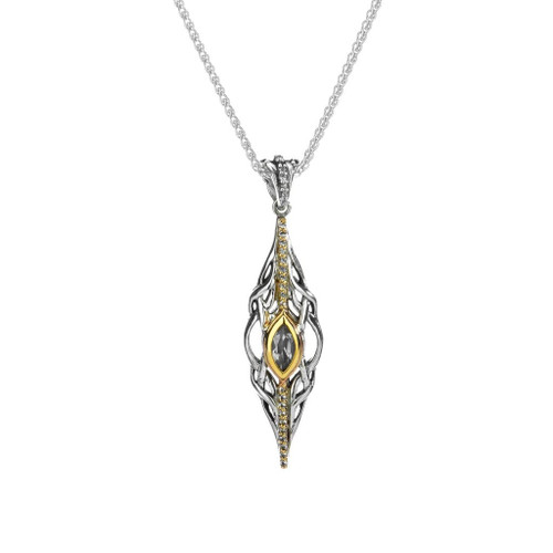 Sterling Silver Oxidized and 10k Yellow Gold and White Marquis Topaz Tempest Pendant By KEITH JACK