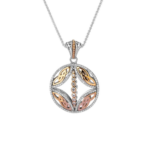 Sterling Silver/Rhodium with 10k Rose Gold and Black and White Cubic Zirconia Reversible Bridge Pendant by KEITH JACK