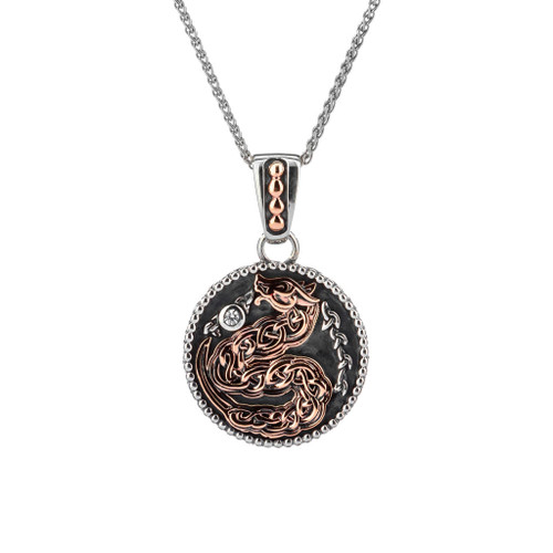 Sterling Silver and 10k Rose Gold with Cubic Zirconias Small Reversible Dragon Medallion Pendant by KEITH JACK PPX9162-3-CZ-S