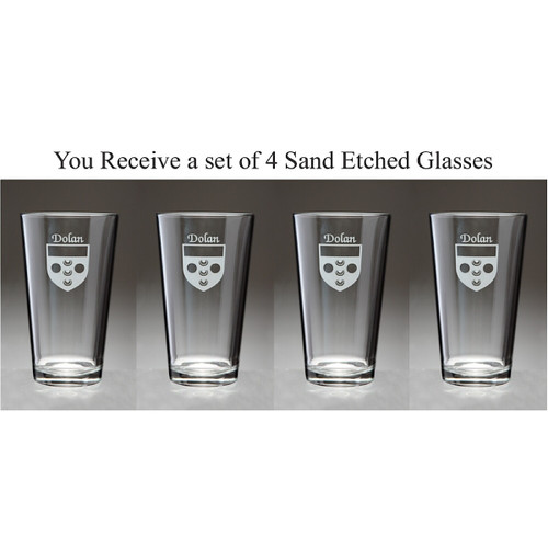 Irish Coat of Arms Family Crest Personalized Pint  Glass Set - Set of 4 (Sand Etched)