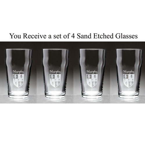Irish Coat of Arms Family Crest Personalized Pub Glass Set - Set of 4 (Sand Etched)