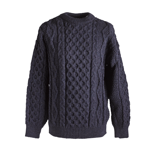 Aran Knit Sweater in Blue Heather Irish Made Aran Knit Sweater in Blue Heather Irish Made