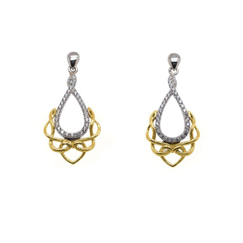 Sterling Silver/Rhodium and 10k Yellow Gold with White Cubic Zirconias Love's Chalice Post Earrings by KEITH JACK PEX0063