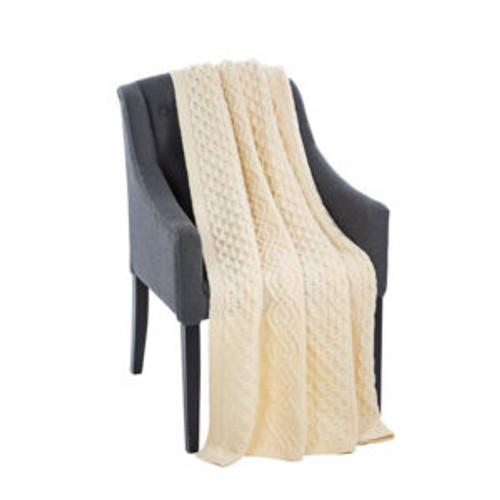 Honeycomb Merino Wool Aran Throw In Natural