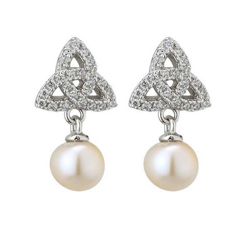 Sterling Silver & Fresh Water Pearl Trinity Stud Earrings S33902