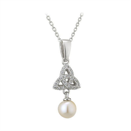 Sterling Silver Trinity Pendant With Cubic Zirconia & Freshwater Pearl S46338