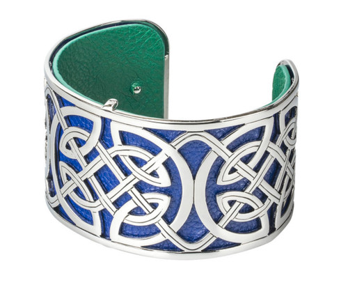 Rhodium & Leather Wide Celtic Bangle Bracelet S500007 