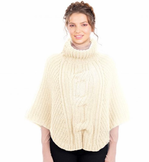 Cable Cowlneck Poncho In Natural