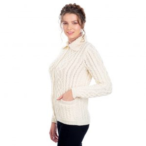 Ladies Button Knit Cardigan In Natural