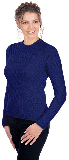 Ladies Aran Tunic Sweater In Navy 