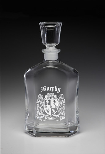 Whiskey Decanter with Personalized Irish Coat of Arms - (Sand Etched)