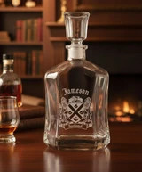 Whiskey Decanter with Personalized Irish Coat of Arms - (Sand Etched)