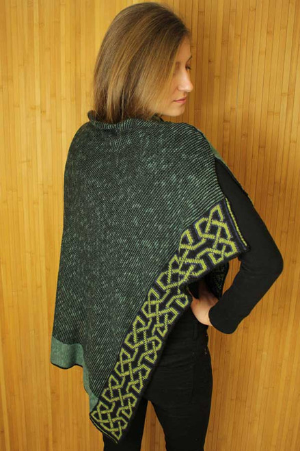 Celtic  Shawl Poncho in Pine Green & Black Color by Bill Baber Knitwear