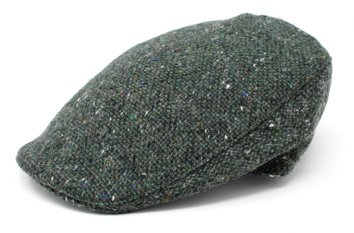 Hanna Hats of Donegal Tweed Touring Cap in Dark Green Fleck Salt ‘n’ Pepper Hand Made in Ireland