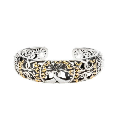 SILVER AND 18K GOLD TREE OF LIFE HINGED BANGLE by Keith Jack PBX9003-L