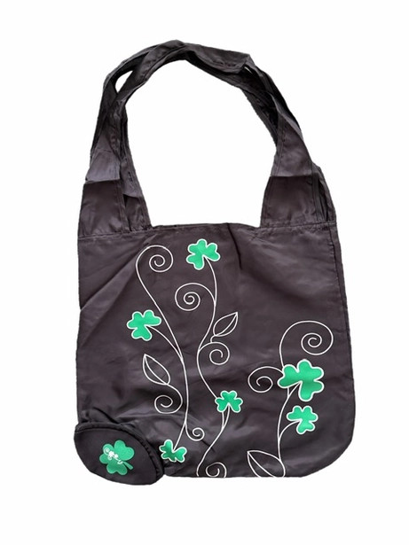 Shamrock Folding Tote Bag - Black w/Green Shamrocks