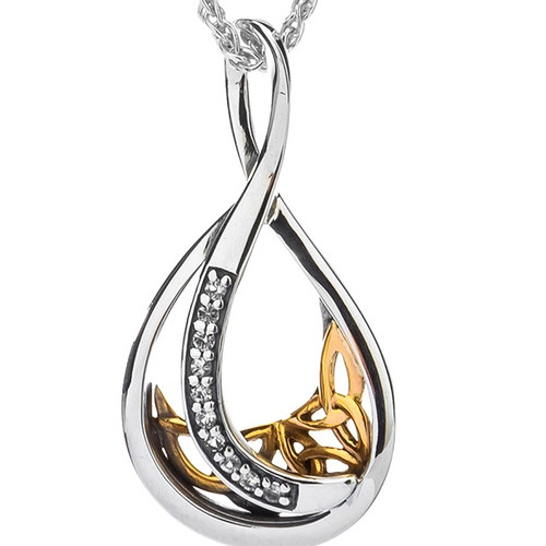 Sterling Silver and 10k White Sapphire Trinity Teardrop Pendant By Keith Jack