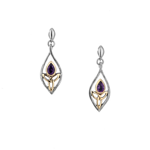 Sterling Silver and 10k Yellow Gold Amethyst Archangel Post Earrings by KEITH JACK PEX8397-AM