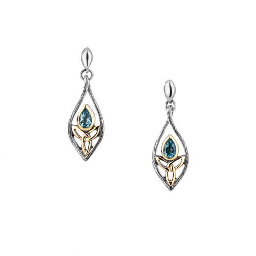 Sterling Silver and 10k Yellow Gold Blue Topaz Archangel Post Earrings by KEITH JACK PEX8397-BT