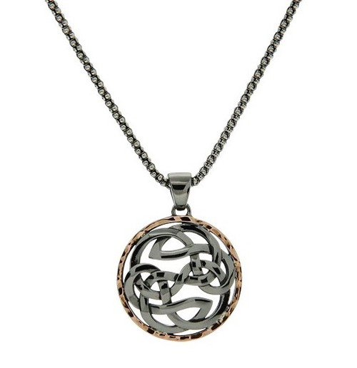 Sterling Silver Ruthenium and 10k Rose Path of Life Hammered Pendant By Keith Jack