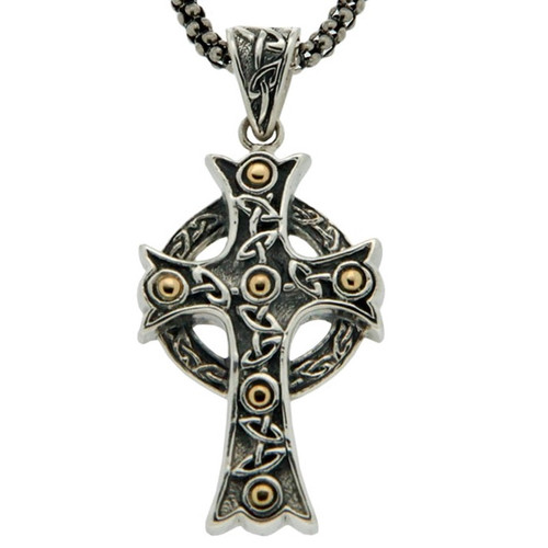 Sterling Silver Oxidized and 18k Ornate Cross Large Pendant By Keith Jack