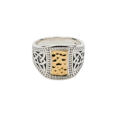Sterling Silver and 10k Yellow Gold Hammered Small Signet Ring (Tapered) in sizes 5-13 by KEITH JACK PRX6195