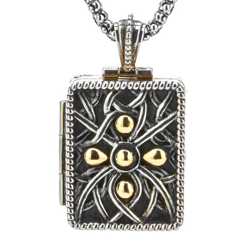 Sterling Silver Oxidized + 10k + 22k Gilded Unisex Double Frame Reversible Locket by KEITH JACK