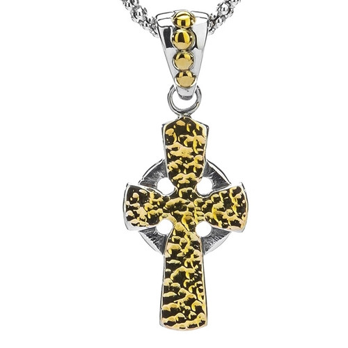 Sterling Silver and 18k Hammered Circle Cross Pendant by KEITH JACK PCRX9026