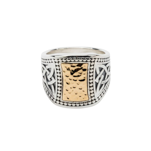 Sterling Silver and 10k Yellow Gold Hammered Signet Ring (Tapered) in sizes 8-15 by KEITH JACK PRX5988