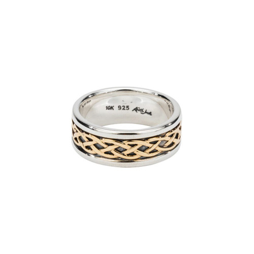 Sterling Silver and 10k Yellow Gold Celtic Weave "Kelty" Ring in sizes 5-15 by KEITH JACK PRX6469