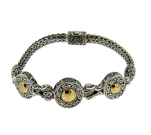 Sterling Silver and 18k Gold Solstice Hammered Bracelet by KEITH JACK ...